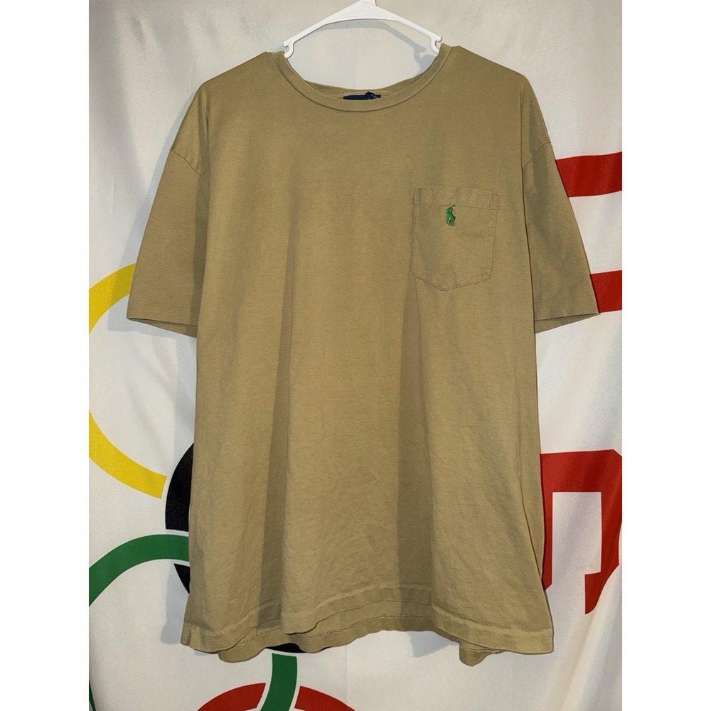 Polo Ralph Lauren T Shirt Mens XL Beige Pocket Tee Vintage